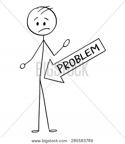 Cartoon Stick Figure Drawing Conceptual Illustration Of Big Arrow Pointing At Crotch Or Crutch Or Gr