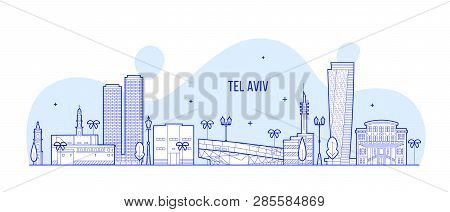 Tel Aviv Skyline Israel City Buildings Vector Line