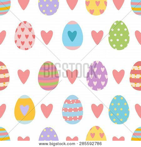 Spring Time Cute Vector Easter Pattern Made Of Eggs,and Hearts