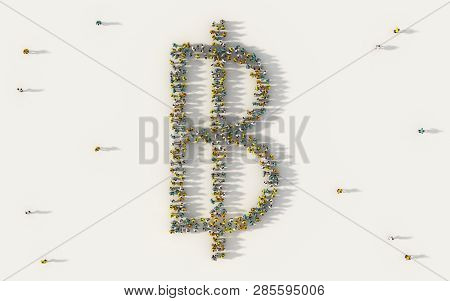 Large Group Of People Forming Thb Thai Baht Currency. Money Symbol In Business, Social Media And Com