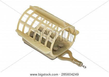 Fishing Equipment. Brown Feeder Fishing Flat On A White Background.file Contains Clipping Path