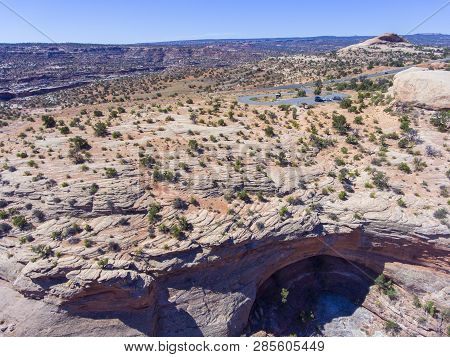 Mesa And Canyon Landscape And Utah State Route 313 Aerial View Near Arches National Park, Moab, Utah