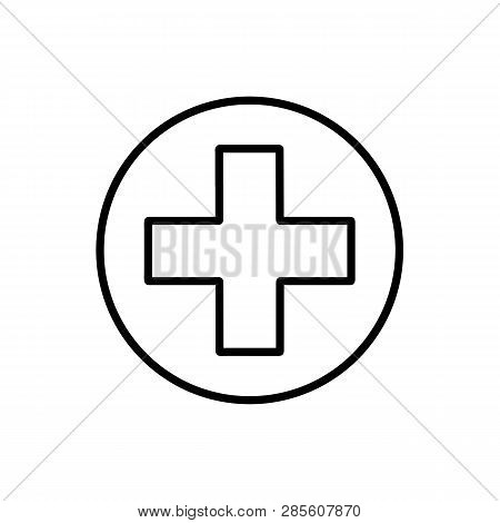 Flat Line Monochrome Medical Cross Illustration For Web Sites And Apps. Minimal Simple Black And Whi