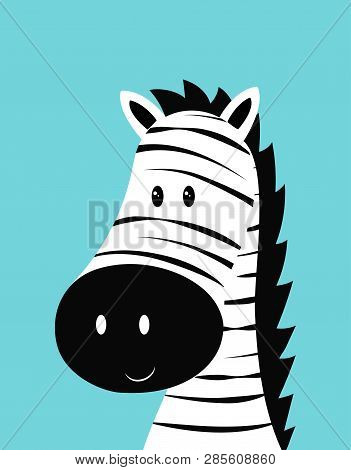 Hand Drawn Vector Illustration Of Cute Funny Zebra, Animal Isolated, Scandinavian Style Flat Design,