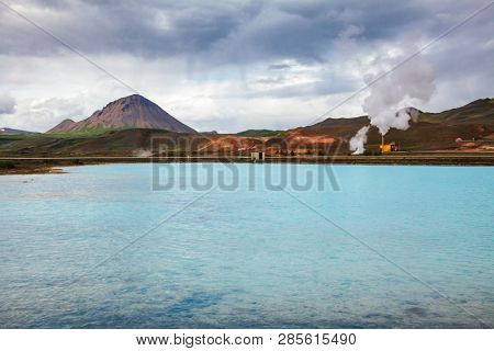 Krafla geothermal power plant, the largest Iceland's power station near lake Myvatn, Northeastern Iceland, Scandinavia