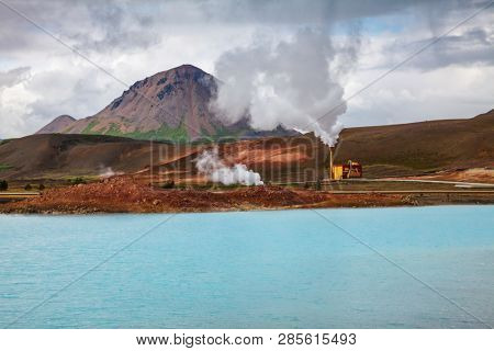 Krafla geothermal power plant, the largest Iceland's power station near lake Myvatn, Northeastern Iceland, Scandinavia