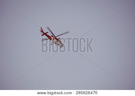 Malá Studená Dolina - Vysoké Tatry/slovakia - February 15, 2019: Mountain Rescue Helicopter In The H