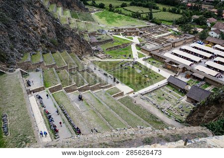 Downtown Of The Small Medieval City Of Ollantaytambo, With Inca Ruins On Andes Mountains.