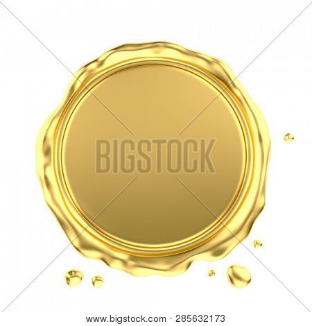 Blank Gold Wax Seal Isolated on White Background. 3D Illustration.