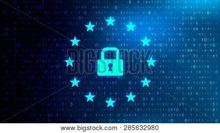 Abstract Tech Binary Code Bg With Gdpr Icons.