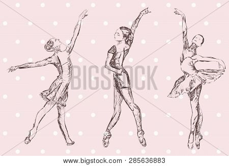 Ballerina Isolated Sketch Silhouette On Pink Background