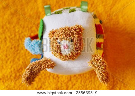 Colorful Hand Made Toy For Toddlers And Babies. Busy Cube. Soft  Baby Block Made Of Fabric To Develo