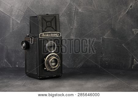Moscow, Russia, February 22, 2019. The First Post-war Soviet Medium-format Scaling Camera Komsomolet