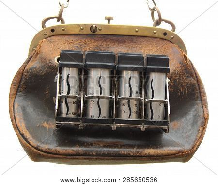 Vintage, Bag For Tickets Salesman With Tubes For Money.