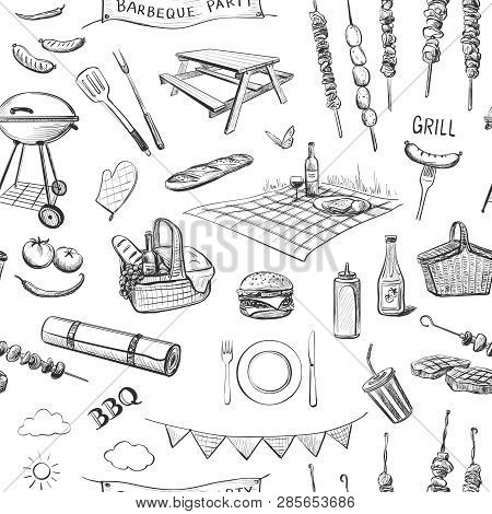 Vector Pattern Isolated Figures On A White Background . Collection Barbecue.