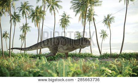 3d rendering of the hunting carnotaurus dinosaur 