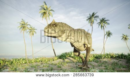 3d rendering of the hunting carnotaurus dinosaur 
