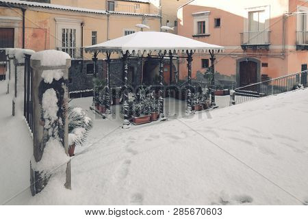 winter street in Adrano Old Town, Sicily