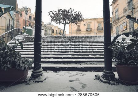 winter street in Adrano Old Town, Sicily