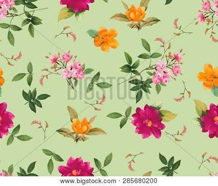 Flower Design Seamless Pattern For Fabric Textile Greenbackground