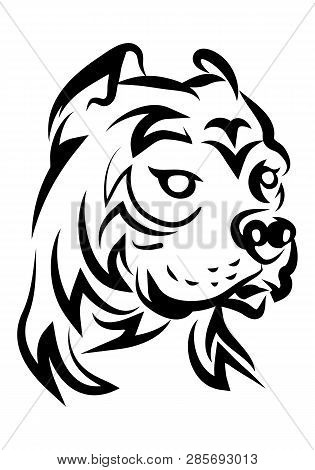 Illustration Of Hideous Pit Bull Dog Tattoo Over Isolated White Background