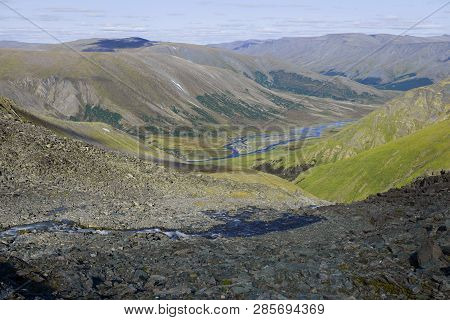 Corner Of The Polar Urals. View Of The Valley Of The Hadata River. Yamal, Russia