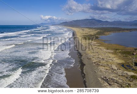 A Long Sandy Beach Spreads Out At Cape Mears In Oregon State Usa
