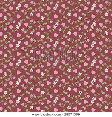 Valentine seamless pattern with hearts and roses
