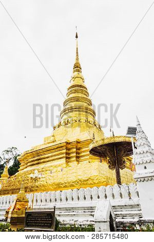 Landmark Wat Thai Phra That Chae Haeng Temple In Nan Province, Northern Of Thailand