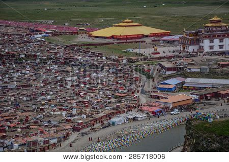 Sichuan, China - Oct 5, 2017: Yarchen Gar Monastery In Garze Tibetan, Sichuan, China. Yarchen Gar Is