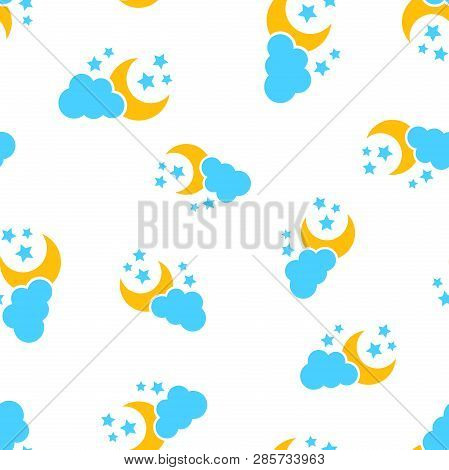 Moon And Stars With Clods Icon Seamless Pattern Background. Business Concept Vector Illustration. Cl