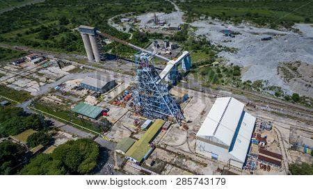 Abandoned Mine Shaft Headgear Seen From Above On A Sunny Day