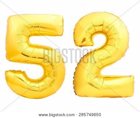 Golden Number 52 Fifty Two Made Of Inflatable Balloon
