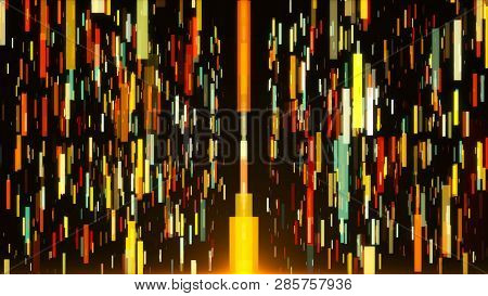 Abstract Vertical Colored Stripes Are In Space - Abstraction Of Data Communication, Computer Generat