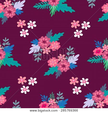 Beautiful  Flower Seamless Pattern With  Delicate Art Bouquets. Meadow  Millefleurs .floral Backgrou