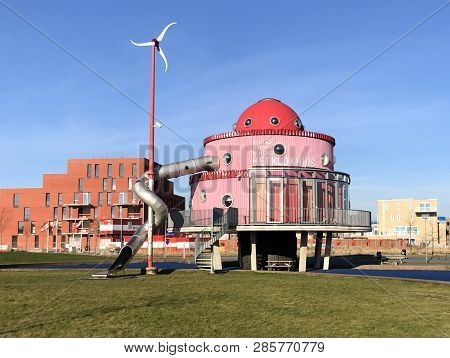 Almere, Flevoland, The Netherlands - February 23, 2019: Dutch Klokhuis Building. This Building Was D