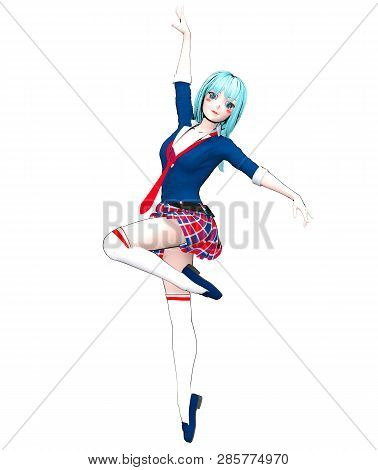 3d Sexy Anime Doll Japanese Schoolgirl Big Blue Eyes And Bright Makeup.skirt Cage.cartoon, Comics, S
