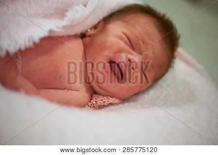 Newborn Baby Cry Having Colic Close Up Portrait