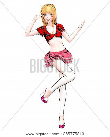 Sexy Anime 3d Doll Japanese Anime Schoolgirl Big Blue Eyes.short Red Jeans Skirt Blouse.cartoon, Com