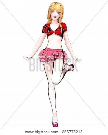 Sexy Anime 3d Doll Japanese Anime Schoolgirl Big Blue Eyes.short Red Jeans Skirt Blouse.cartoon, Com