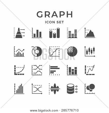 Set Icons Of Graph And Diagram Isolated On White. Vector Illustration