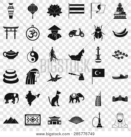 Asian Things Icons Set. Simple Style Of 36 Asian Things Vector Icons For Web For Any Design