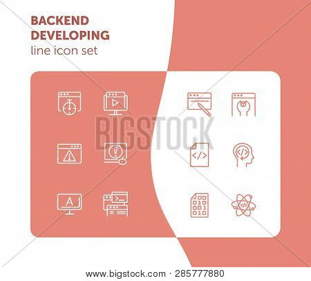 Backend Developing Line Icon Set. Set Of Line Icons On White Background. Technology Concept.  Progra