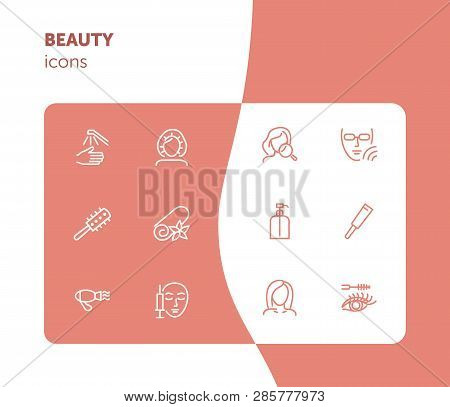 Beauty Icons. Set Of Line Icons On White Background. Electric Fan, Perfume, Meso Therapy. Cosmetolog