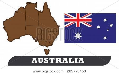 Map Of Australia And Flag Of Australia. Map Of Australia And Flag Of Australia Drawing By Illustrati