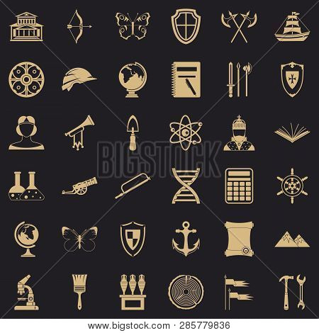 Ancient Thing Icons Set. Simple Style Of 36 Ancient Thing Vector Icons For Web For Any Design