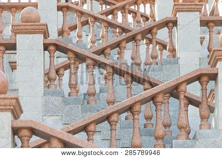Grand Stone Stairs Leading To Church In Vitebsk, Belarus , Europe.
