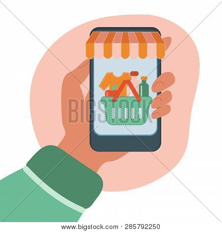 Online Shopping Flat Market Business Vector Illustration Set For Print, Internet Business, Marketing