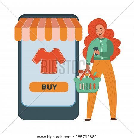 Online Customer Flat Market Business Vector Illustration Set For Print, Internet Business, Marketing
