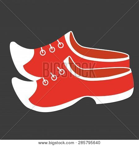 Netherlands. Vector Illustration Of A Modern Concept Of Traditional Wooden Shoes. Isolated On Dark B